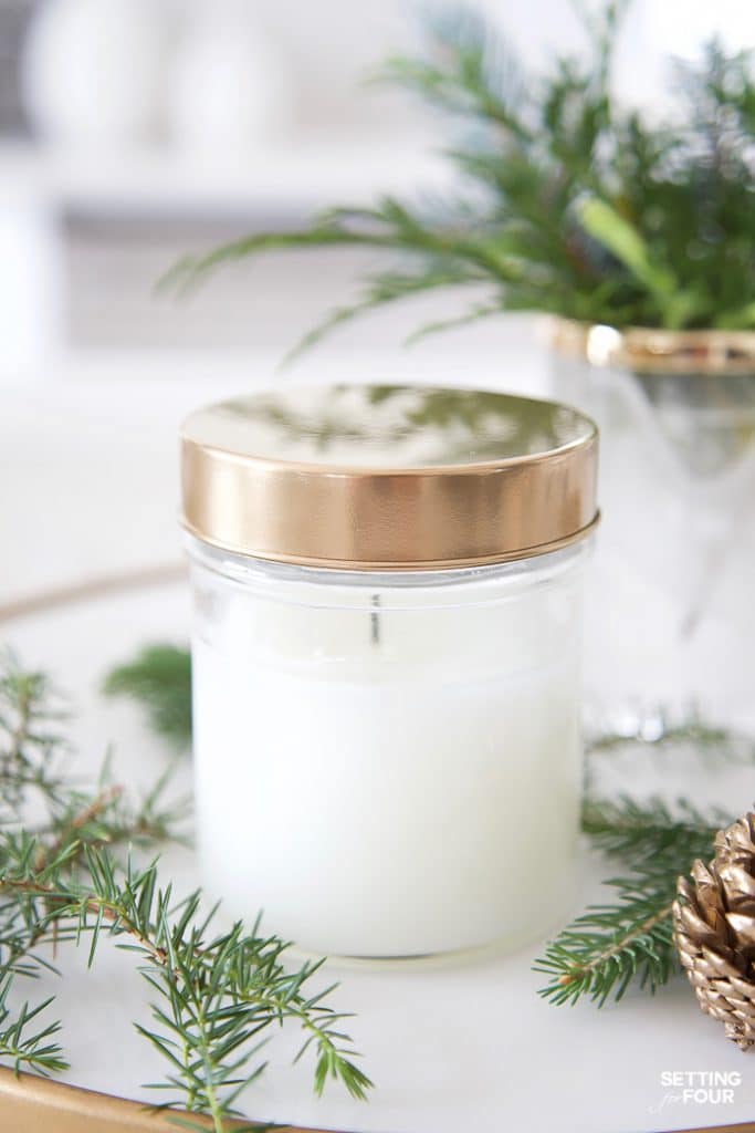 DIY Pine Scent Candle - great gift idea! #masonjar #diy #tutorial #candle #pine #fragrance #gift #decor #fall #christmas