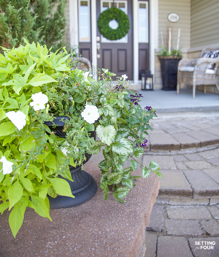 Summer Front Porch Decor Ideas #summer #porch #urn #flowers #container #annuals