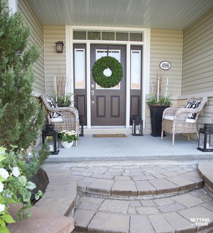 Summer Front Porch Decor Ideas #summer #porch #decor #exterior #doorcolor #decorating #seating #walkway #wreath