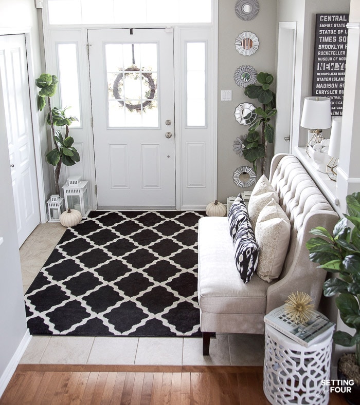 Neutral Glam Fall Entryway And Family Room Setting For Four