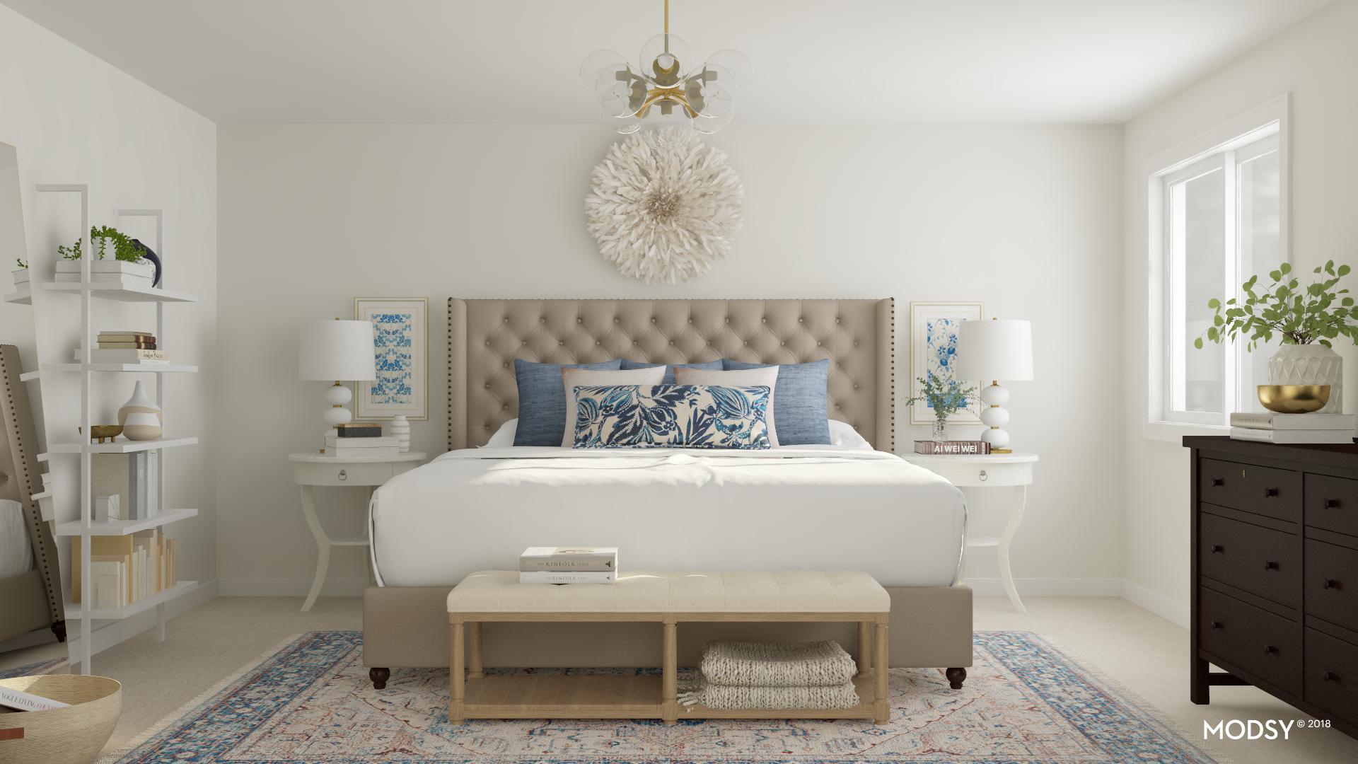 See 9 gorgeous master bedroom design ideas with the virtual 3-D design service Modsy! See pictures of all the beautiful designs and which one I picked! #bedroom #makeover #interiordesign #decor #decorideas #virtualdesign #edesign