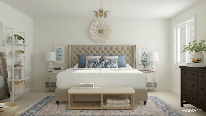 See 9 gorgeous master bedroom design ideas with the virtual 3-D design service Modsy! See pictures of all the beautiful designs and which one I picked! #bedroom #makeover #interiordesign #decor #decorideas #virtualdesign #edesign