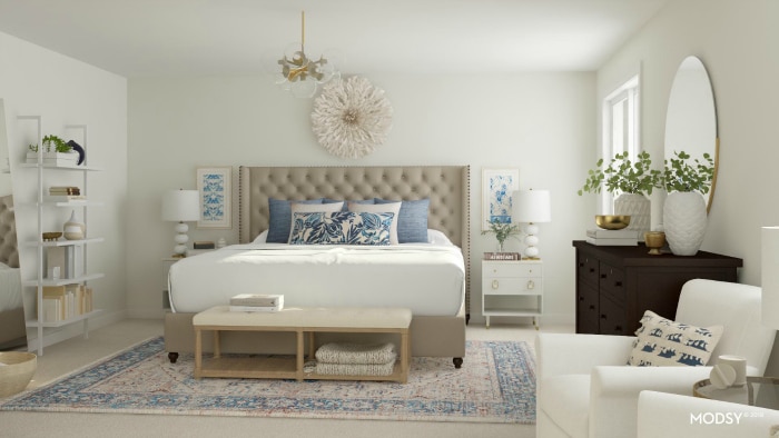 See 9 gorgeous master bedroom design ideas with the virtual 3-D design service Modsy! See pictures of all the beautiful designs and which one I picked! #bedroom #makeover #interiordesign #decor #decorideas #virtualdesign #edesign