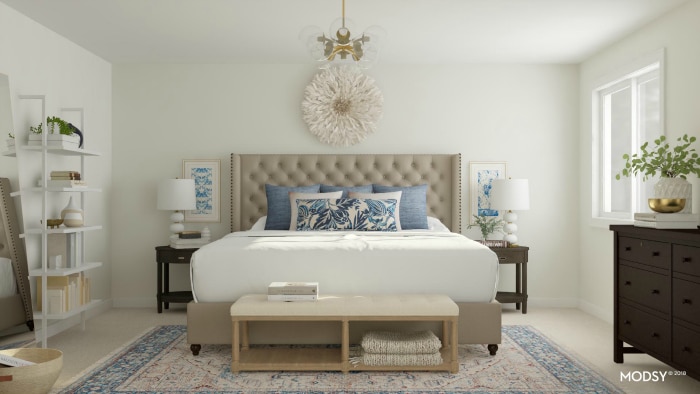 See 9 gorgeous master bedroom design ideas with the virtual 3-D design service Modsy! See pictures of all the beautiful designs and which one I picked! #bedroom #makeover #interiordesign #decor #decorideas #virtualdesign #edesign