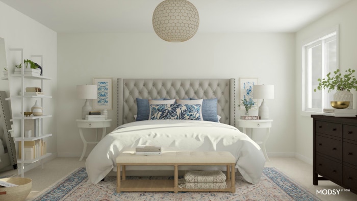 See 9 gorgeous master bedroom design ideas with the virtual 3-D design service Modsy! See pictures of all the beautiful designs and which one I picked! #bedroom #makeover #interiordesign #decor #decorideas #virtualdesign #edesign