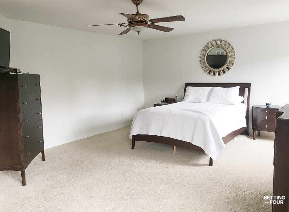 Master bedroom paint color Sherwin Williams Pure White 7005. #bedroom #makeover #paint #wall #decor #interiodesign #color