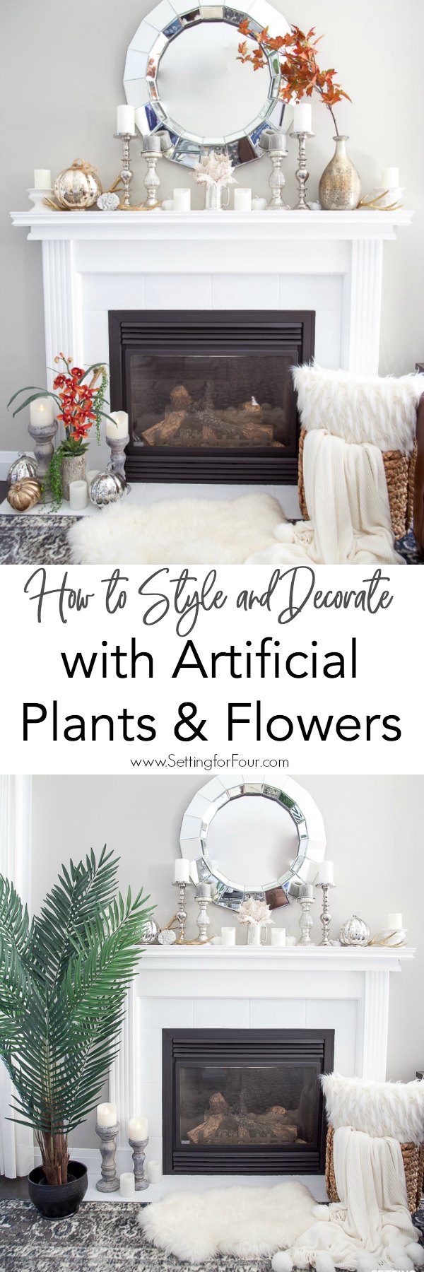 How to Style & Decorate With Artificial Flowers & Plants! get your 20% off DISCOUNT CODE too! Adding these natural looking faux plants and flowers will give your home a cozy, welcoming feel! #ad #discountcode #decor #decorideas #decorinspiration #fall #falldecor #faux #plants #flowers #nearlynaturalfall