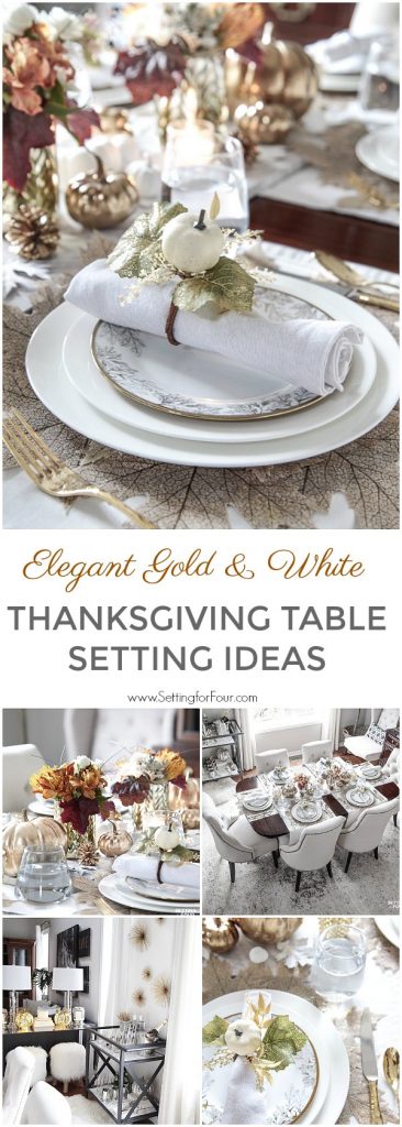 Elegant White & Gold Thanksgiving Table Setting - Setting For Four ...