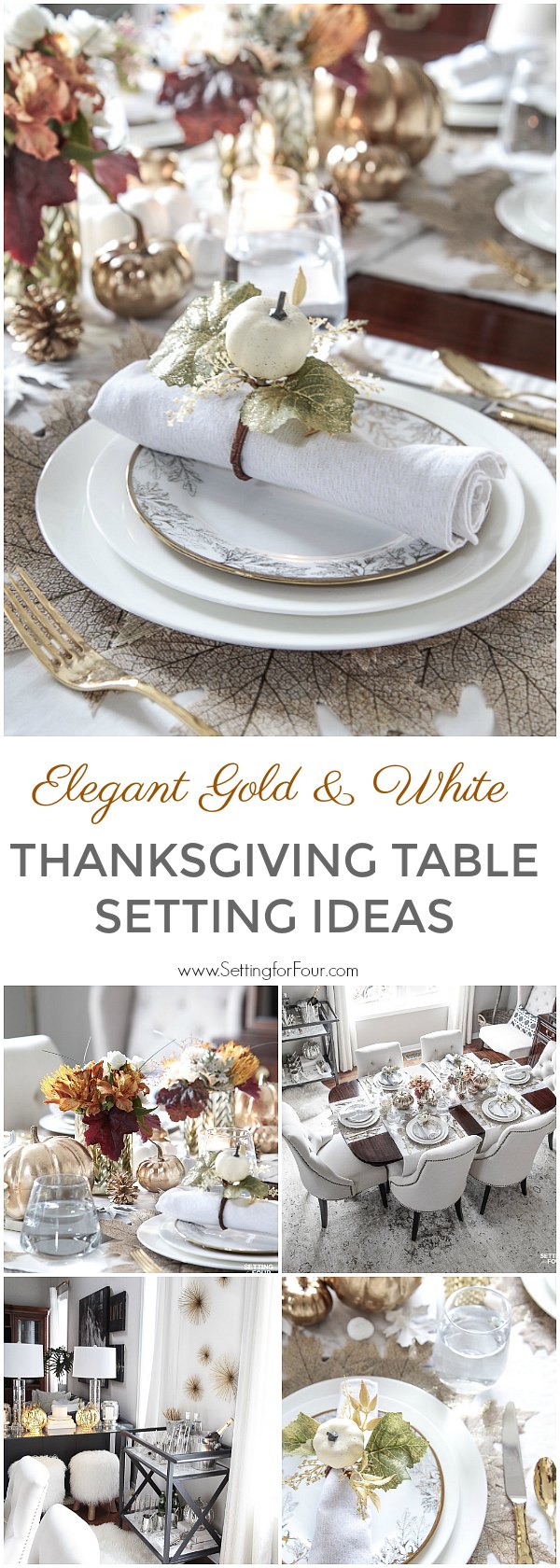 Elegant White Gold Thanksgiving Table Setting Setting For Four Elegant White Gold Thanksgiving Table Setting Setting For Four