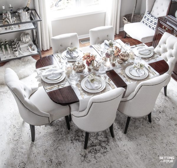 Elegant White & Gold Thanksgiving Table Setting - Setting For Four ...