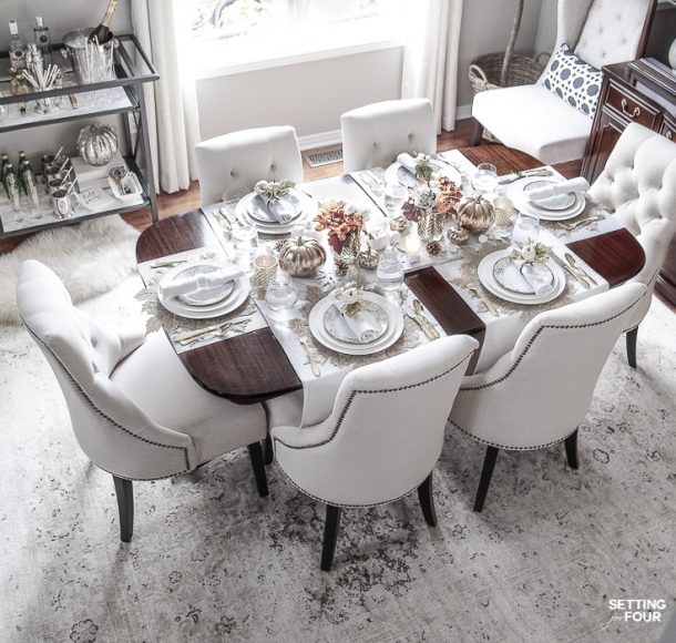 Elegant White & Gold Thanksgiving Table Setting - Setting For Four ...