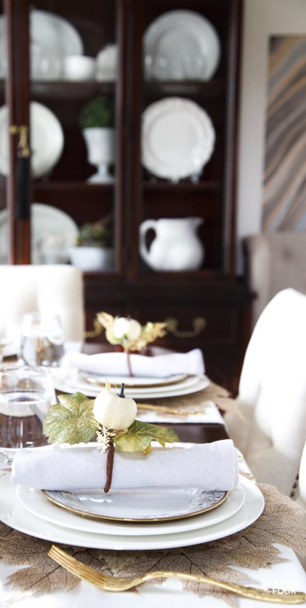 Elegant White & Gold Thanksgiving Table Setting - Setting For Four ...