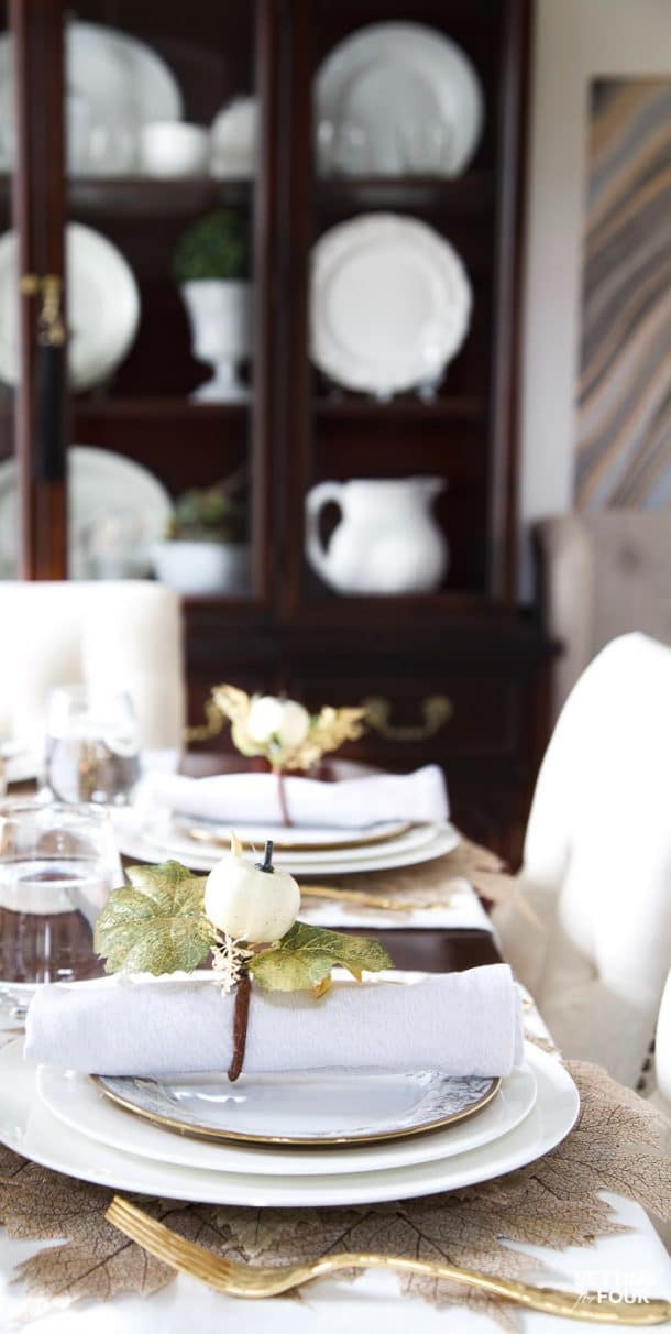 Elegant White & Gold Thanksgiving Table Setting - Setting For Four ...