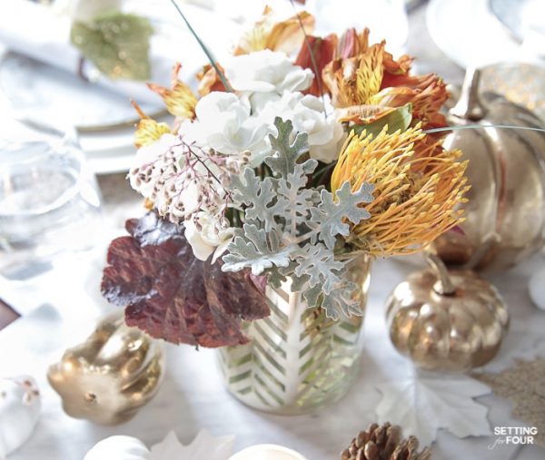 Elegant White & Gold Thanksgiving Table Setting - Setting For Four ...