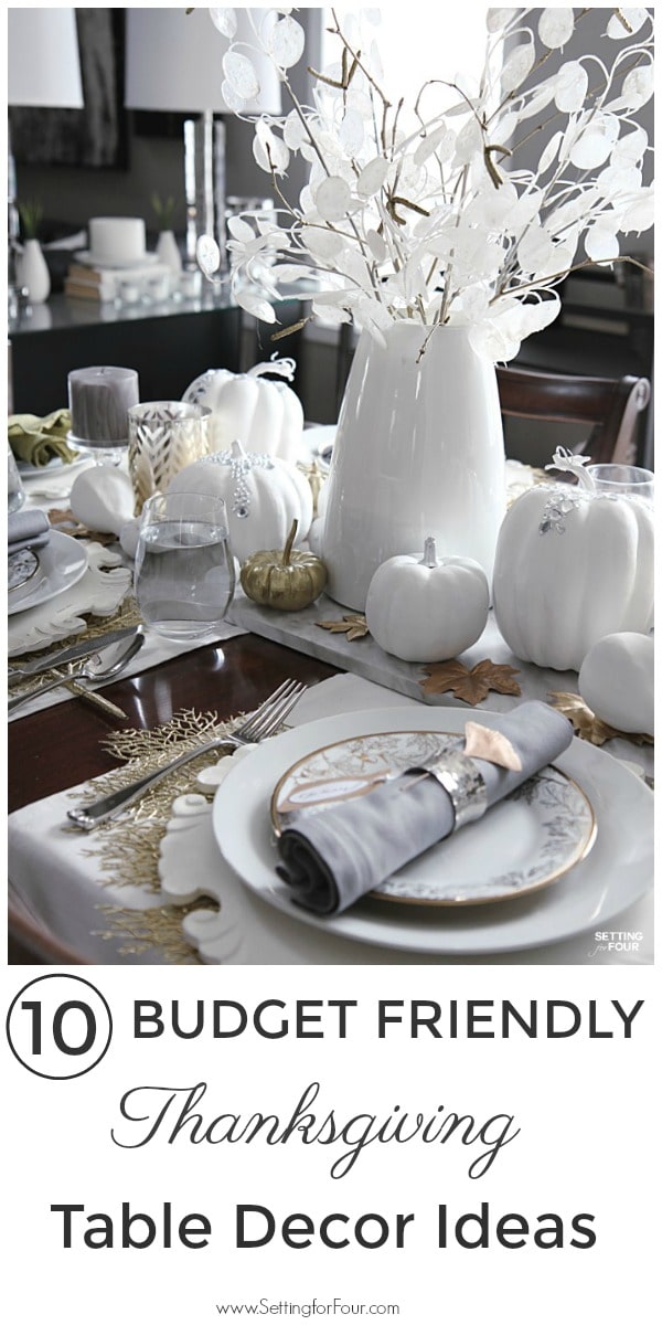 10 budget friendly Thanksgiving Table Decor Ideas and DIY bling rhinestone pumpkins.