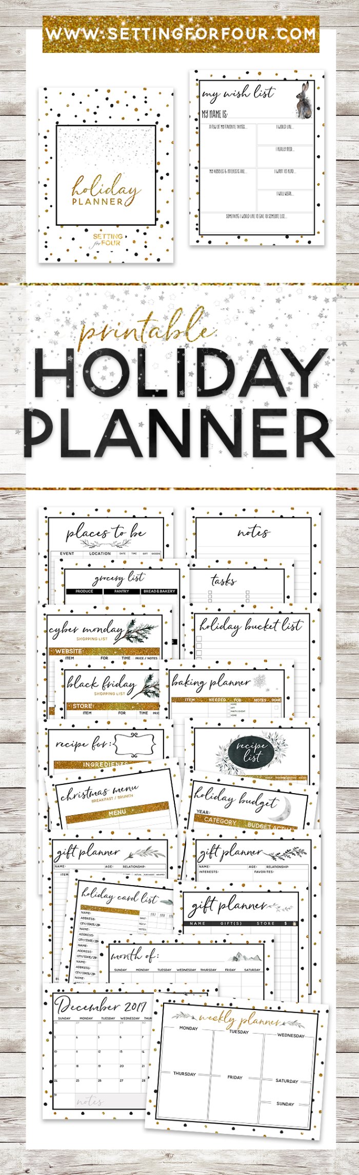 Amazing Holiday Planner Printable - Christmas wishlist, menu planners, gift list, calendars and more!