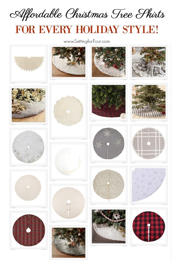 See these affordable and stylish Christmas Tree Skirts for every style of Christmas Tree! #christmastree #christmastreedecor #christmastreeskirts #holidaydecor #xmasdecor #holidaystyle #christmas #christmasdecor #decor