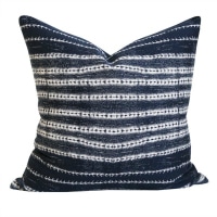 Camino Indigo - an indigo blue pillow with white stripes in an organic shibori like pattern. #pillow #decor #comfort #living #fabric #pattern #indigo