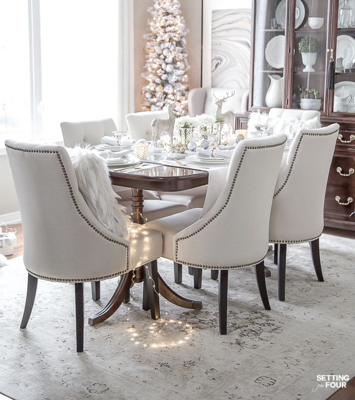 See my Styled and Set Christmas Table Decor Ideas - tips on dinnerware, centerpiece ideas, place setting ideas, festive decor and more! #christmasdecorations #diningroom #tabledecor #holiday #decoration #christmastree #christmasdecorationideas