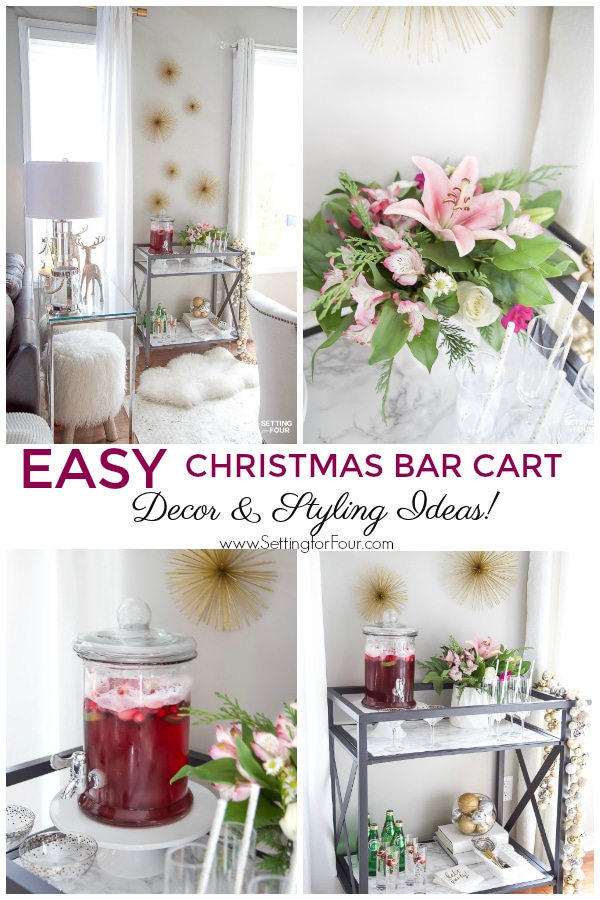 Easy Christmas Bar Cart Decor & Styling Ideas! #easy #christmas #holiday #barcart #decor #christmasdecor #holidaydecor #styling 