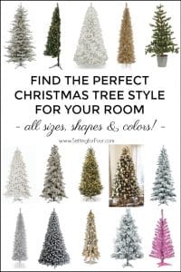 Have low ceilings? A tiny apartment or condo? High ceilings? See these gorgeous Christmas trees in all shapes, colors and sizes! Corner trees, tall & short trees, porch trees, flocked & tinsel trees #tabletop #tree #christmasdecor #xmasdecor #holidaydecor