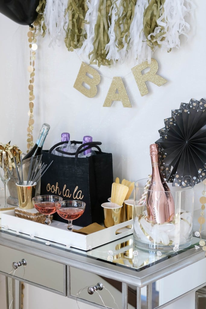 How to fake a bar cart! Modern bar cart ideas.#hack #barcart #ideas #modern #newyearseve #party