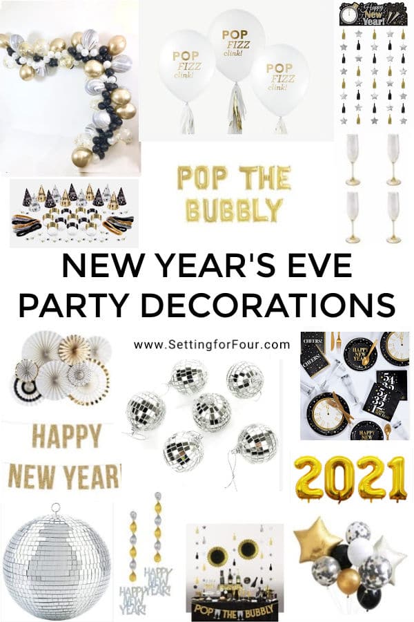 Black and white, silver and gold, fun and fabulous New Year's Eve party supplies, favors and decor ideas!