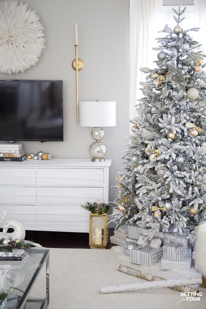 How-to Style a Gold & Neutral Flocked Christmas Tree - SBK Living