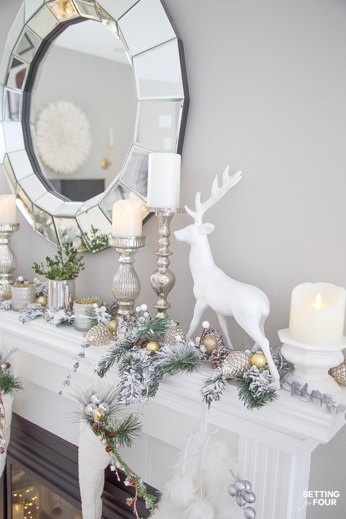 Elegant and simple Christmas mantel decor. #christmas #xmas #holiday #mantel #decor #elegant #simple #rustic