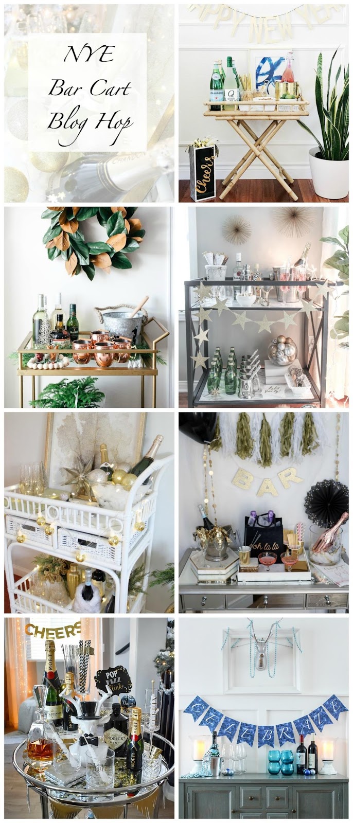 7 New Year's Eve Bar Cart Decor, Party Supply & Entertaining Ideas! #newyearseve, party #supplies #barcart #barware #Prosecco #champagne #banner #decor #holiday #entertaining