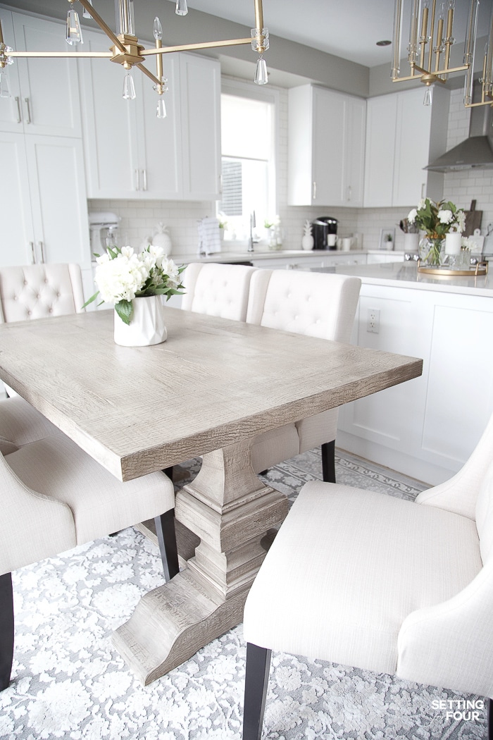 Restoration Hardware trestle style rectangular dining table in gray finish. #distressed #wood #gray #restorationhardware #trestle #dining #table #furniture