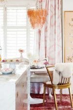 Dining Area using Pantone Color of the Year Living Coral! #livingcoral #pantone #diningroom #decorideas #lighting #interiordesign