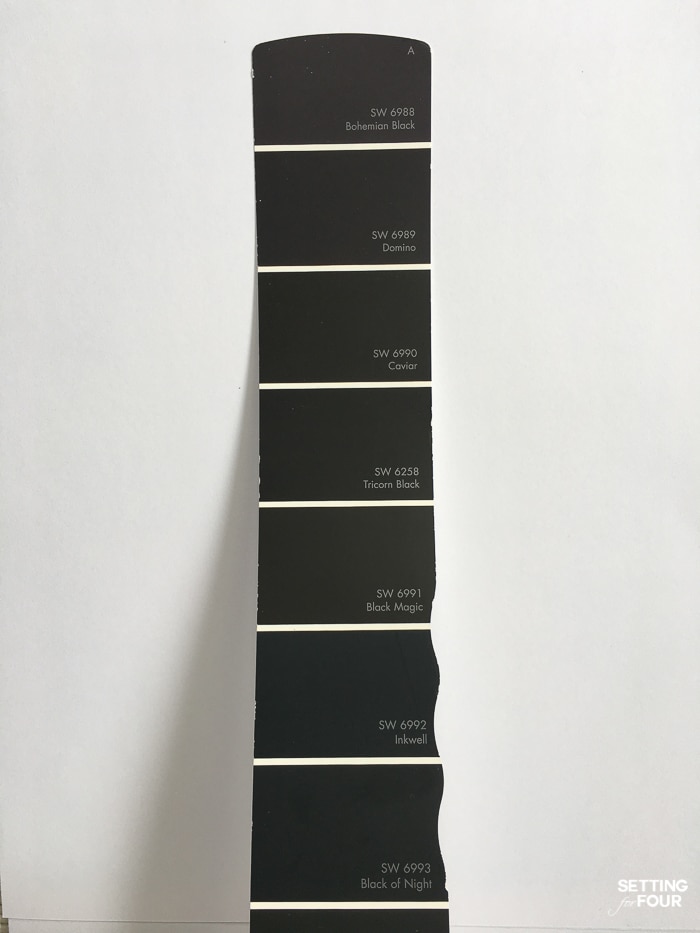 Sherwin Williams black paint colors on a white background.