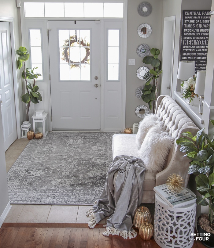 4 Fall Entryway Decorations: Simple Ways To Welcome Autumn Into Your Home. I LOVE these mirrors in this elegant fall decorated entrance!