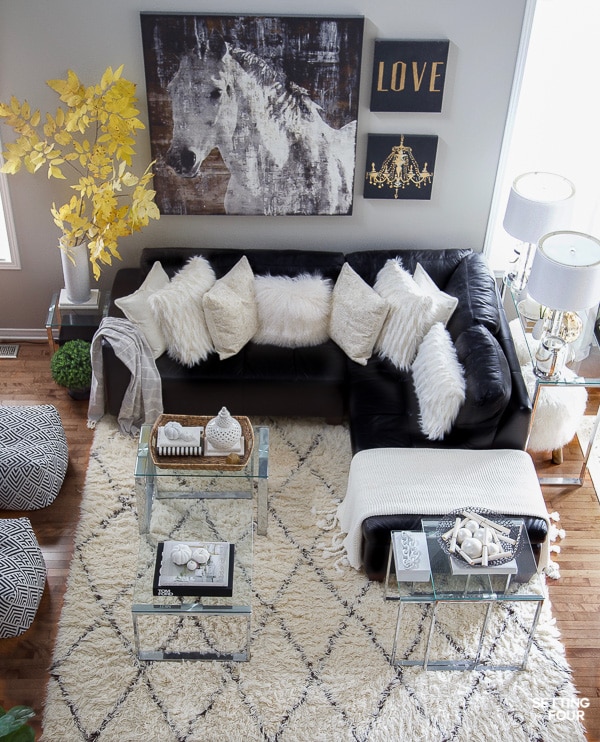 Cozy Fall family room with sectional sofa.