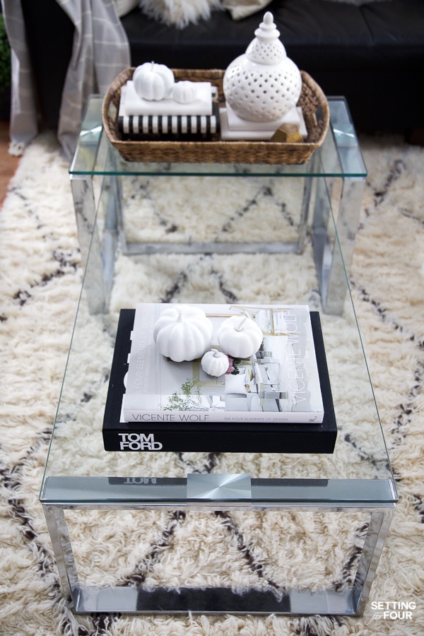 Learn how to decorate a family room coffee table for fall - 5 ways!