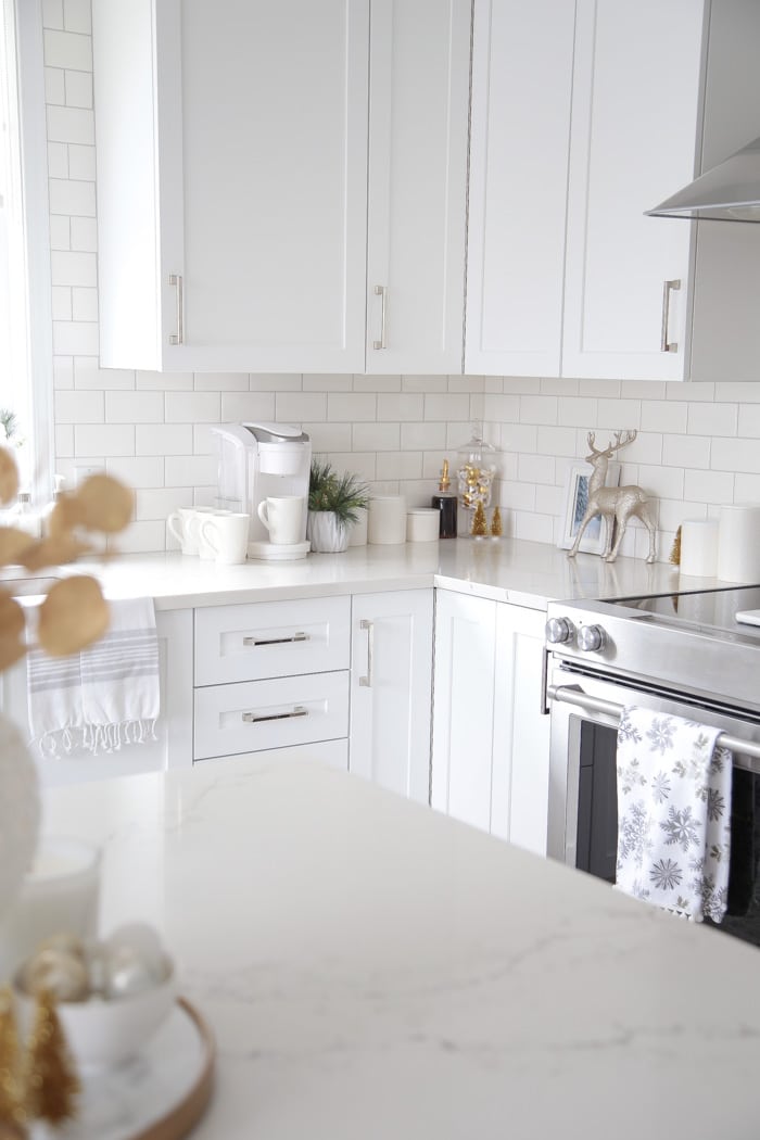 Awesome Christmas kitchen countertop decor with coffee station.