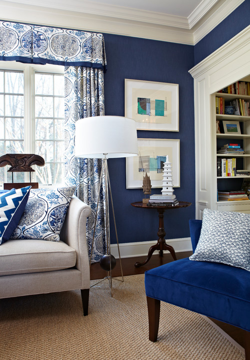 Pantone Color Of The Year 2020 Classic Blue in a living room.