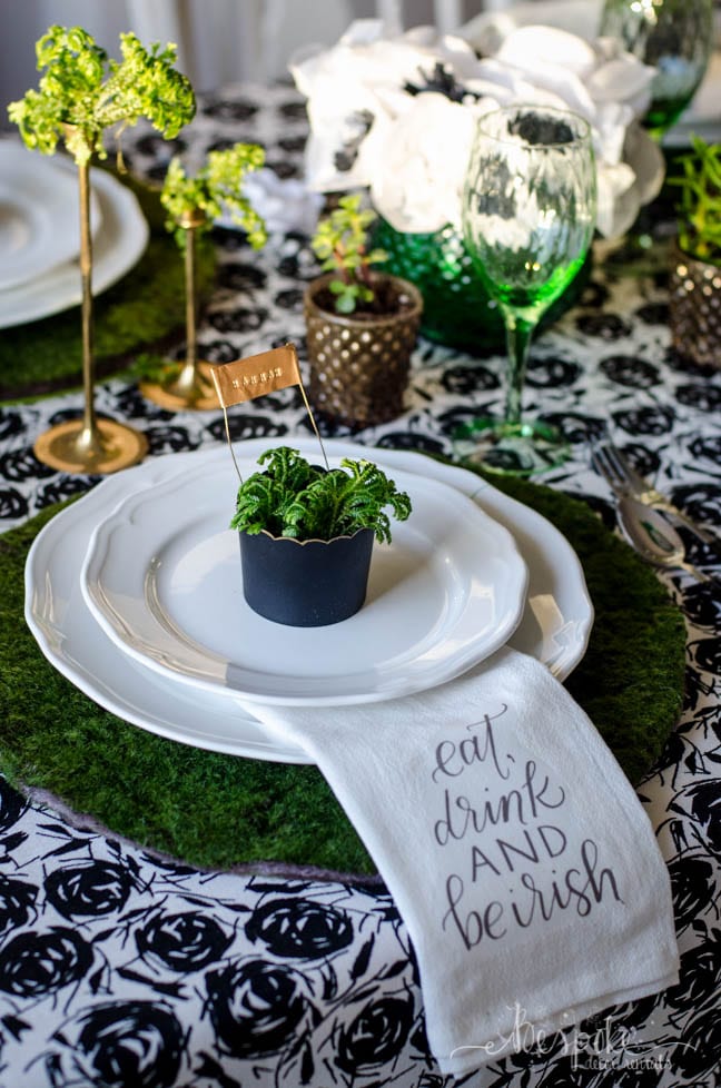 DIY moss placemats and frosty fern centerpiece for St. Patrick's Day