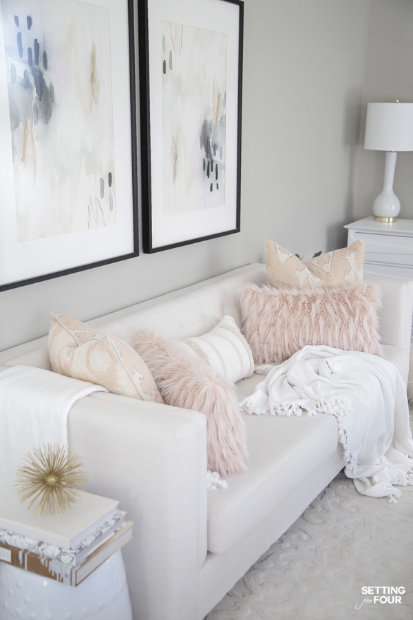 Spring accent pillows and living room decor.