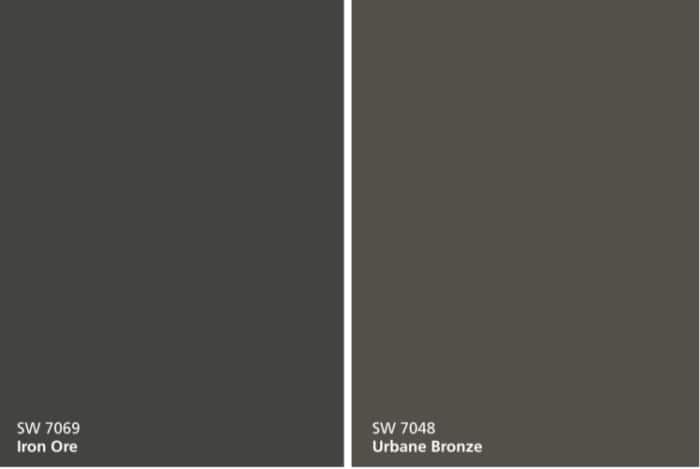 Sherwin Williams Urbane Bronze SW 7048 vs Iron Ore SW 7069 paint colors.