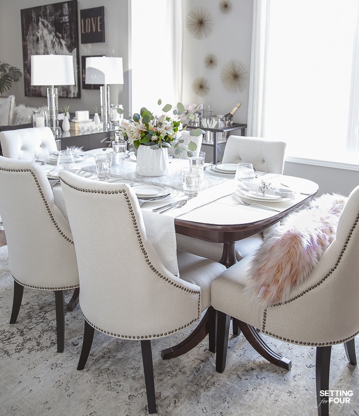 How to make a gray and white marble table runner. Easy decor idea to update your dining furniture. 