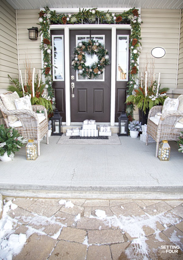 Learn how to create this festive, elegant & neutral Christmas porch decor ideas to adorn your home for the holidays!