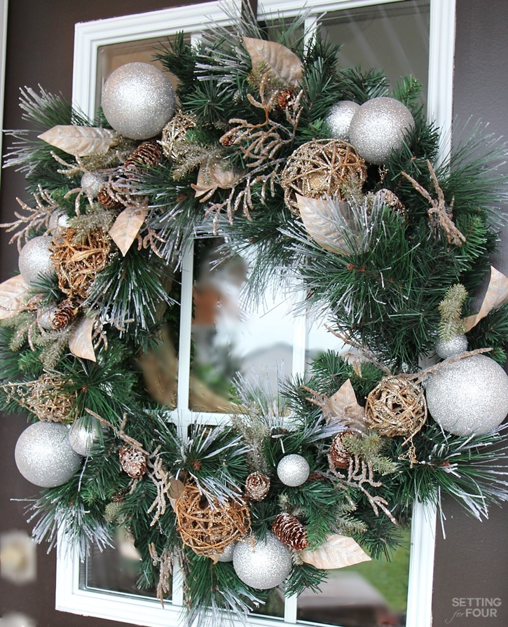 Rustic Glam Christmas wreath on a front door.