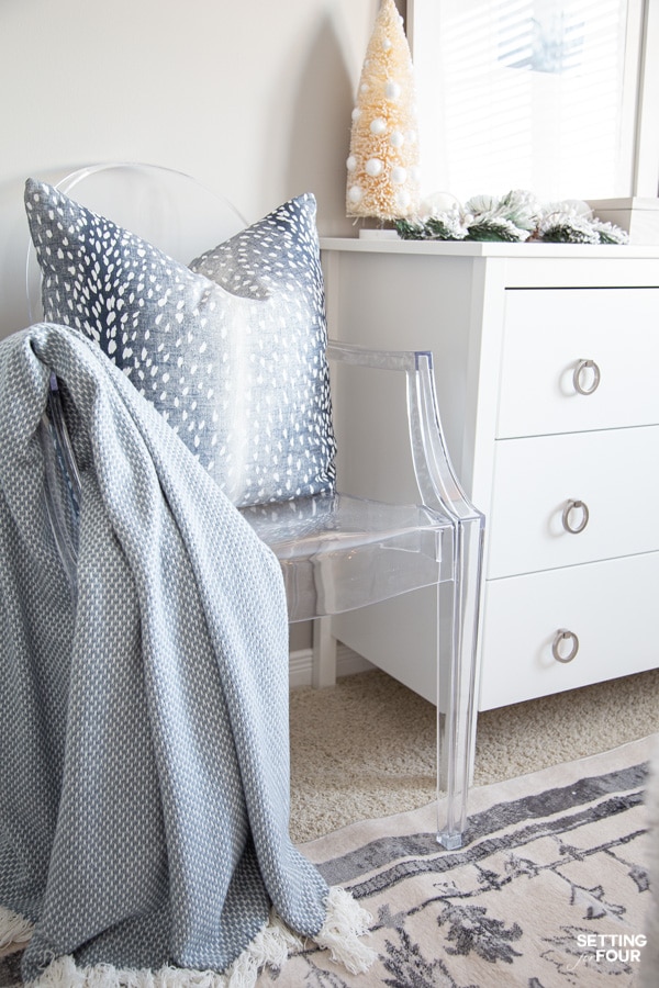 Elegant Blue and White Christmas Bedroom With Dresser Decorating tips! 