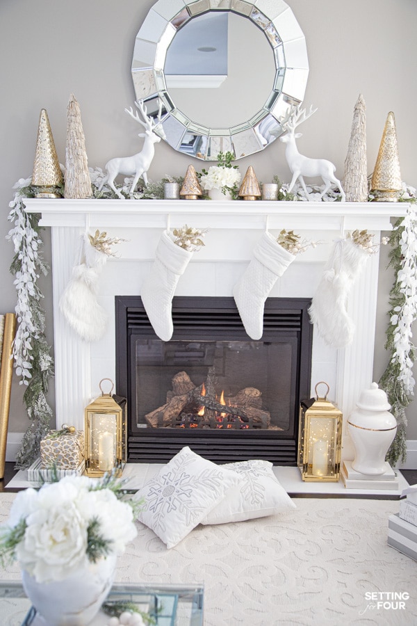 Elegant Glam Christmas Mantel and Hearth Decor Ideas.