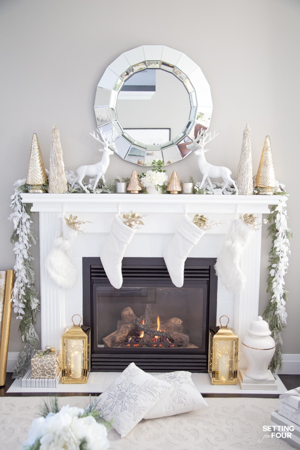 Gold And White Elegant Christmas Mantel Decor Ideas - Setting For ...