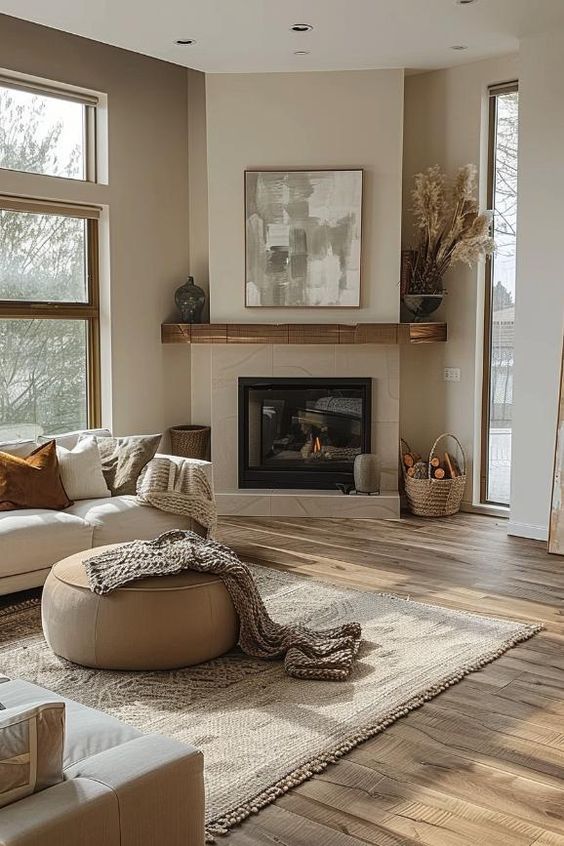 How To Arrange Furniture With A Corner Fireplace. Where to place the living room sofa and chairs.