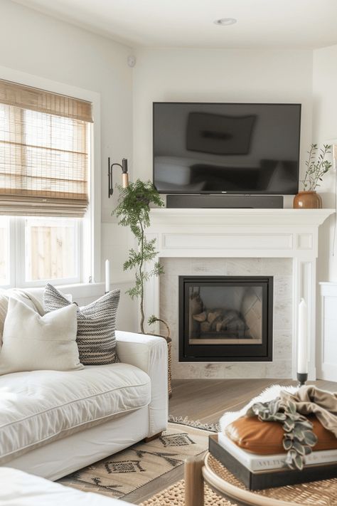 Living Room Corner Fireplace Furniture Arrangement Ideas. How to place furniture around an awkward corner fireplace.