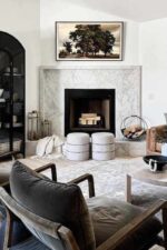 Corner fireplace living room furniture arrangement ideas, design tips, sofa and 2 chairs, modern, transitional, awkward room, great room ideas, 2026 trends